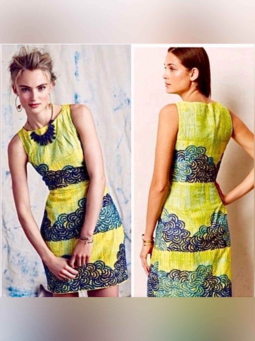 Anthropologie brand Tabitha, 100% cotton Azure scroll sheath dress, size 12